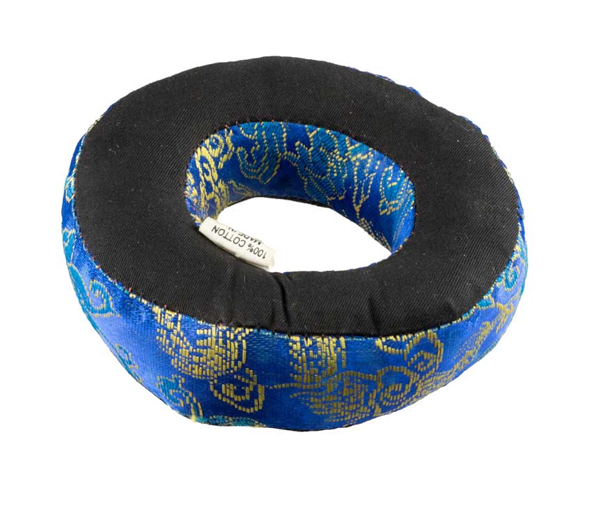 Coussin pour Bol Tibétain Chantant en Brocart Bleu Ø10cm – Artisanat du Népal
