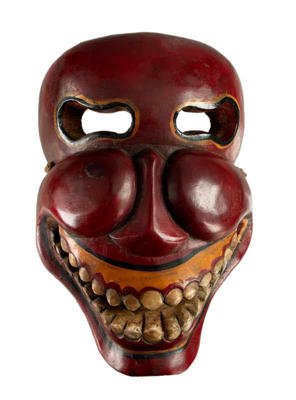 Masque Citipati Tête de Mort Rouge Bordeaux – Masque Tibétain de Danse Cham en Bois