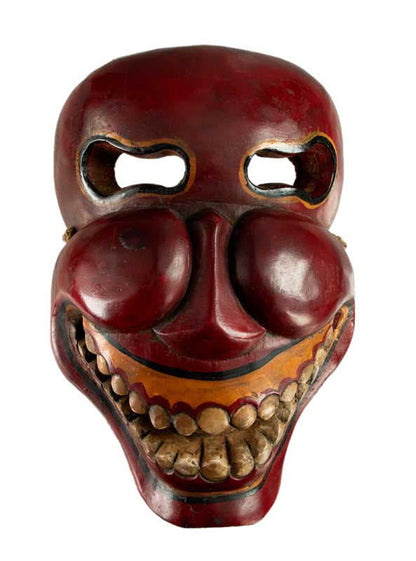Masque Citipati Tête de Mort Rouge Bordeaux – Masque Tibétain de Danse Cham en Bois