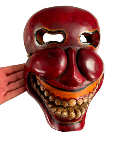 Masque Citipati Tête de Mort Rouge Bordeaux – Masque Tibétain de Danse Cham en Bois