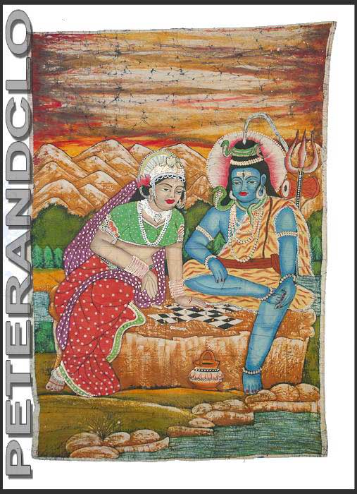Batik Shiva et Parvati – Grande Tenture Murale en Coton Artisanale