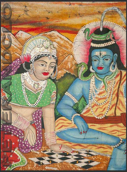 Batik Shiva et Parvati – Grande Tenture Murale en Coton Artisanale