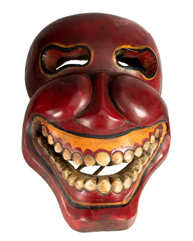 Masque Citipati Tête de Mort Rouge Bordeaux – Masque Tibétain de Danse Cham en Bois