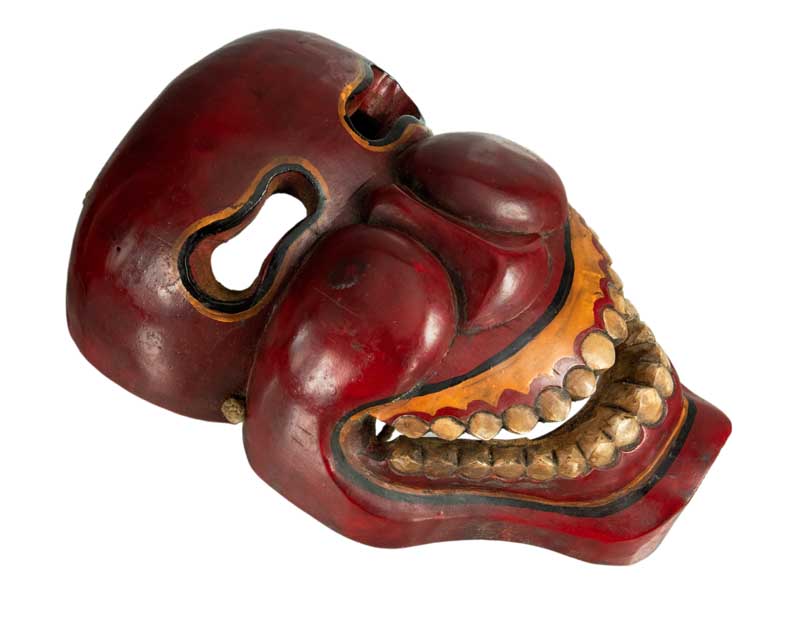 Masque Citipati Tête de Mort Rouge Bordeaux – Masque Tibétain de Danse Cham en Bois