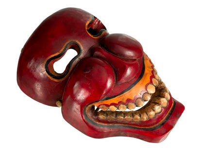 Masque Citipati Tête de Mort Rouge Bordeaux – Masque Tibétain de Danse Cham en Bois