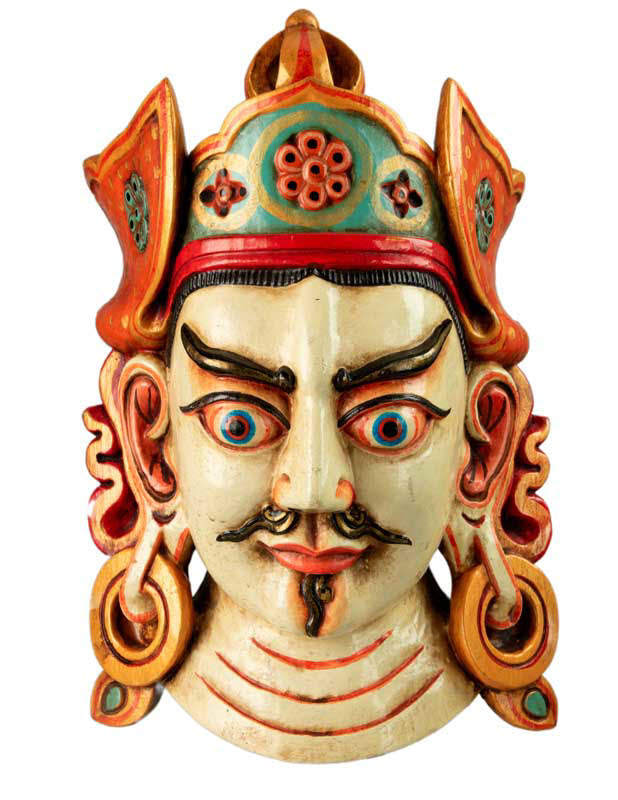Masque Tibétain Guru Rinpoché Padmasambhava En Bois – 34 cm