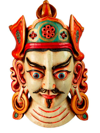 Masque Tibétain Guru Rinpoché Padmasambhava En Bois – 34 cm