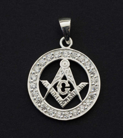 Pendentif Compas et Équerre G en Argent 925 – Symbole Maçonnique avec Oxydes de Zirconium