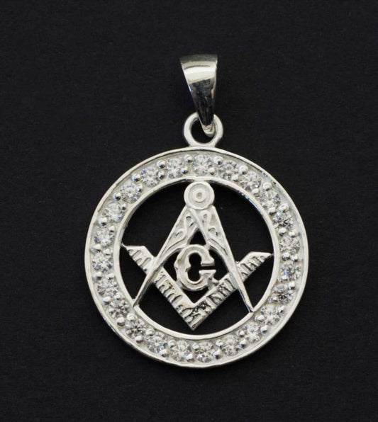 Pendentif Compas et Équerre G en Argent 925 – Symbole Maçonnique avec Oxydes de Zirconium