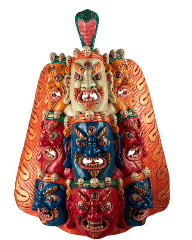 Masque Tibétain Mahakala En Bois De Peuplier – Décoration Murale