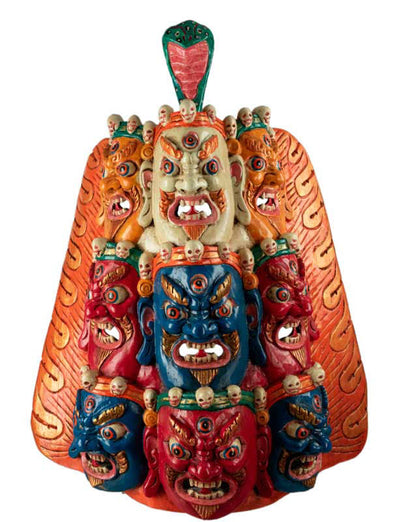 Masque Tibétain Mahakala En Bois De Peuplier – Décoration Murale
