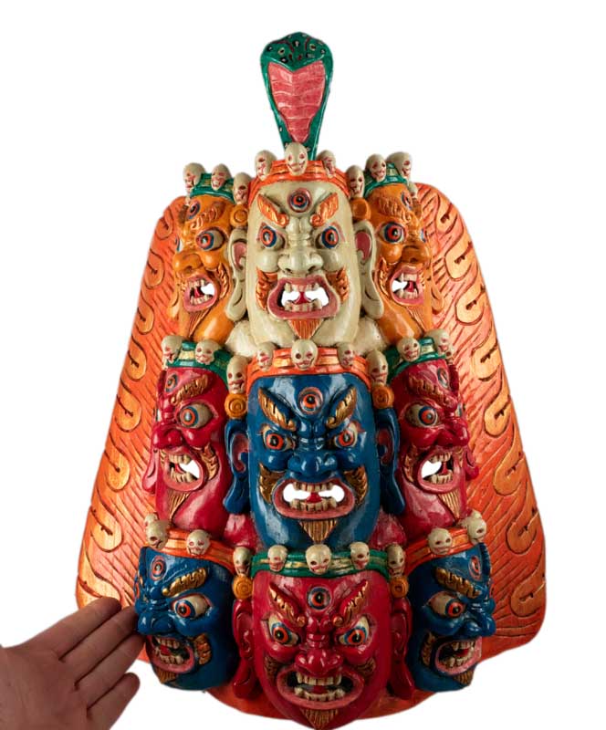 Masque Tibétain Mahakala En Bois De Peuplier – Décoration Murale