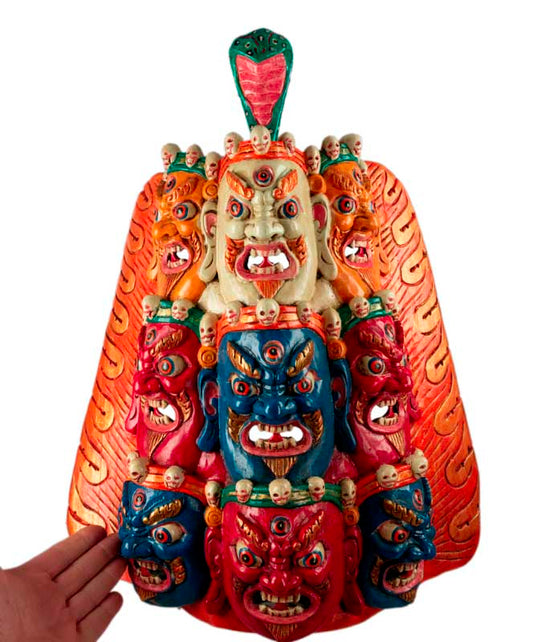 Masque Tibétain Mahakala En Bois De Peuplier – Décoration Murale