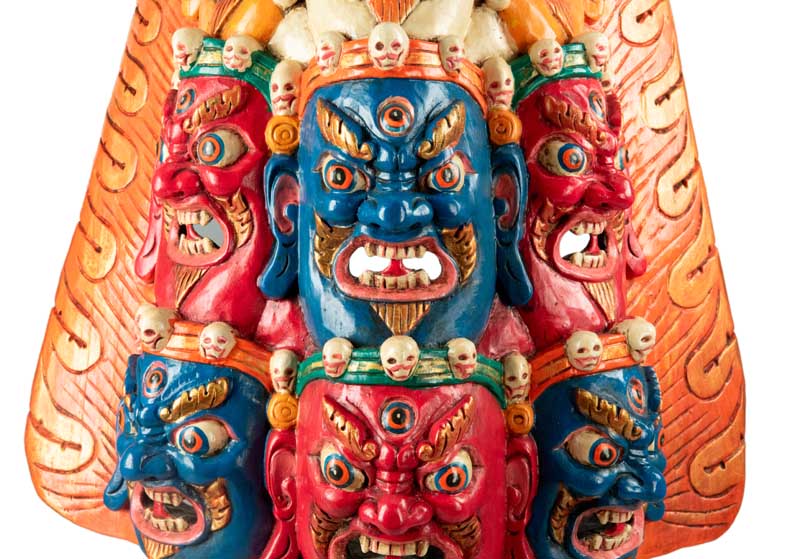 Masque Tibétain Mahakala En Bois De Peuplier – Décoration Murale