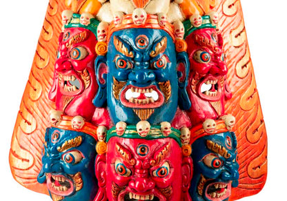 Masque Tibétain Mahakala En Bois De Peuplier – Décoration Murale