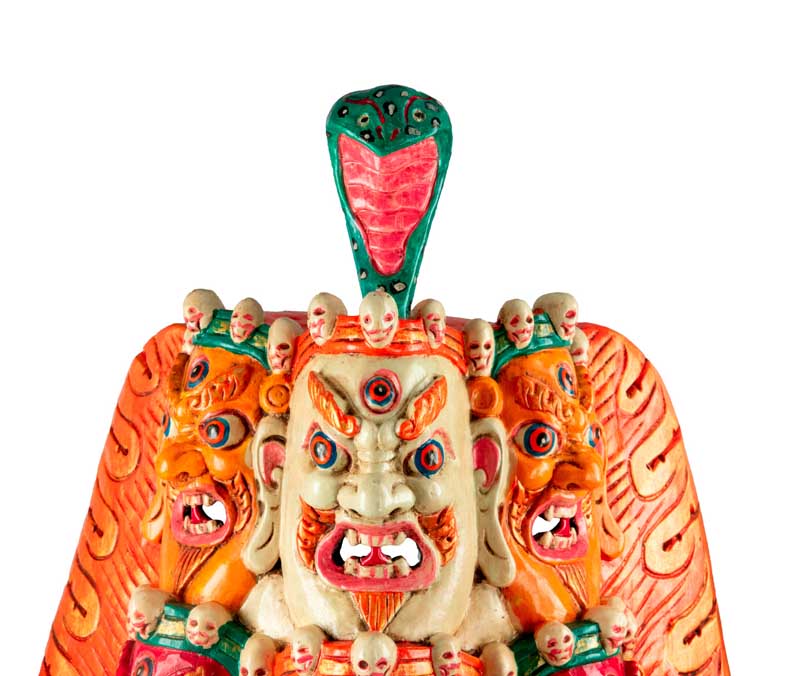 Masque Tibétain Mahakala En Bois De Peuplier – Décoration Murale