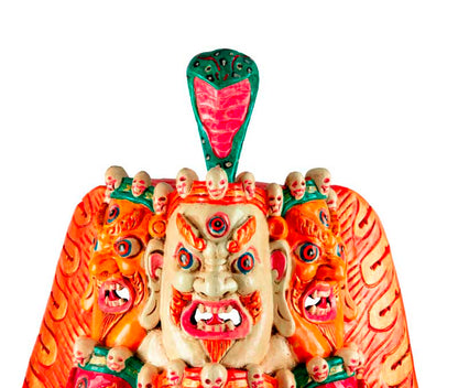 Masque Tibétain Mahakala En Bois De Peuplier – Décoration Murale