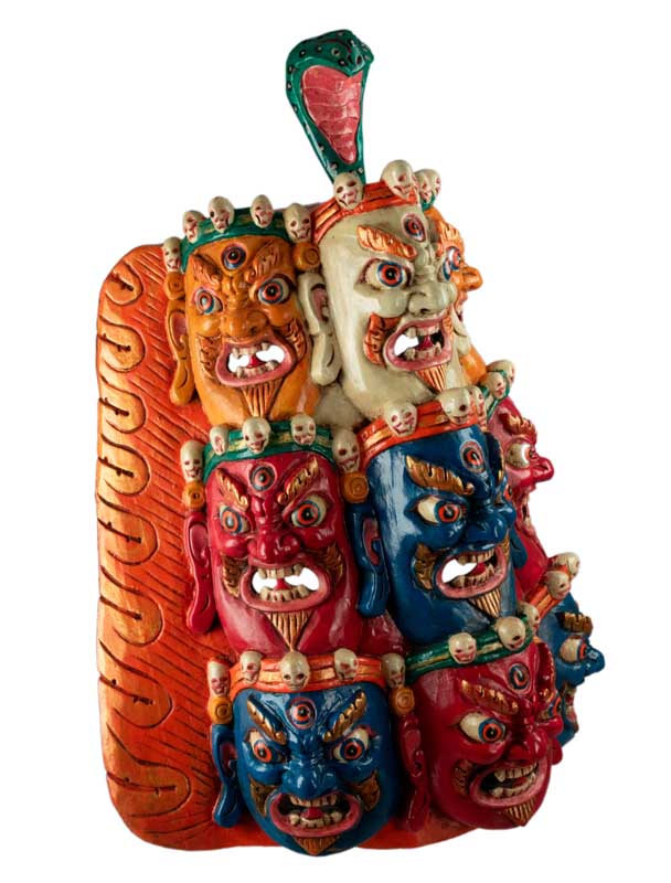 Masque Tibétain Mahakala En Bois De Peuplier – Décoration Murale