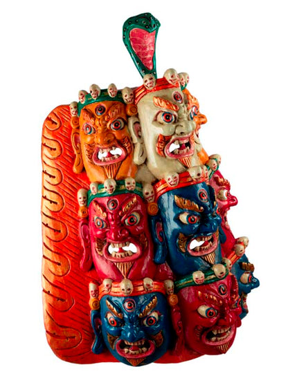 Masque Tibétain Mahakala En Bois De Peuplier – Décoration Murale