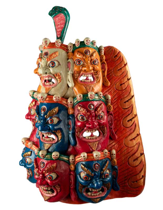 Masque Tibétain Mahakala En Bois De Peuplier – Décoration Murale