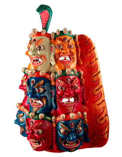 Masque Tibétain Mahakala En Bois De Peuplier – Décoration Murale
