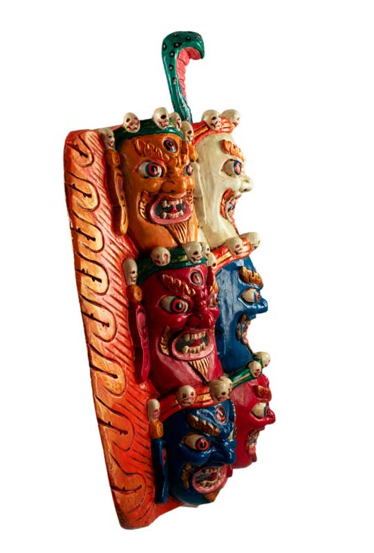 Masque Tibétain Mahakala En Bois De Peuplier – Décoration Murale