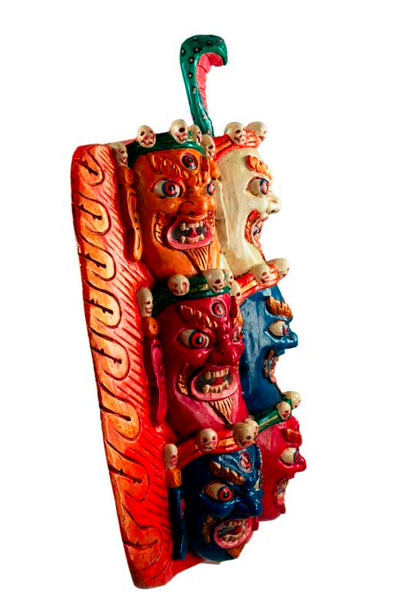 Masque Tibétain Mahakala En Bois De Peuplier – Décoration Murale