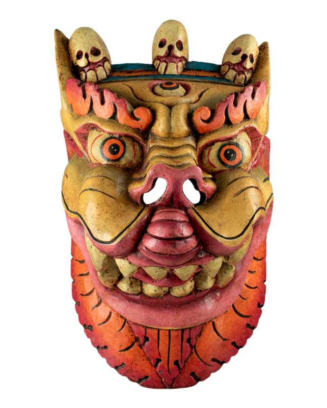 Masque Tibétain Lion Des Neiges En Bois De Peuplier – Décoration Murale