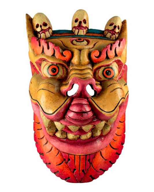 Masque Tibétain Lion Des Neiges En Bois De Peuplier – Décoration Murale
