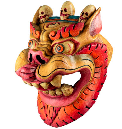Masque Tibétain Lion Des Neiges En Bois De Peuplier – Décoration Murale