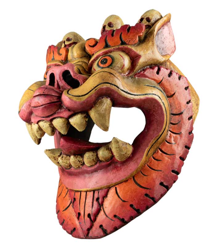 Masque Tibétain Lion Des Neiges En Bois De Peuplier – Décoration Murale