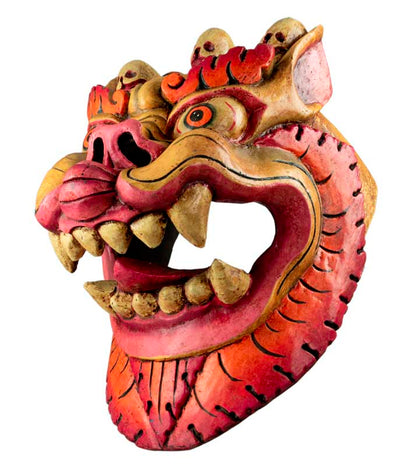 Masque Tibétain Lion Des Neiges En Bois De Peuplier – Décoration Murale