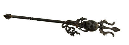 Ancien Khatvanga Tibétain Citipati en Métal – Trident Rituel à Têtes de Mort