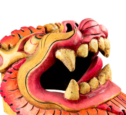 Masque Tibétain Lion Des Neiges En Bois De Peuplier – Décoration Murale
