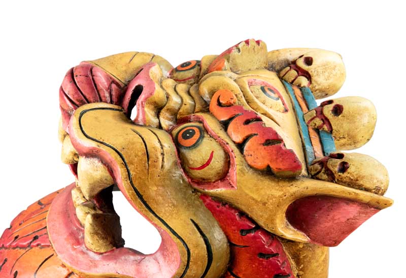 Masque Tibétain Lion Des Neiges En Bois De Peuplier – Décoration Murale