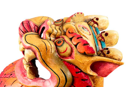 Masque Tibétain Lion Des Neiges En Bois De Peuplier – Décoration Murale