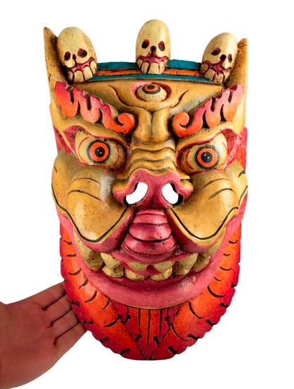 Masque Tibétain Lion Des Neiges En Bois De Peuplier – Décoration Murale