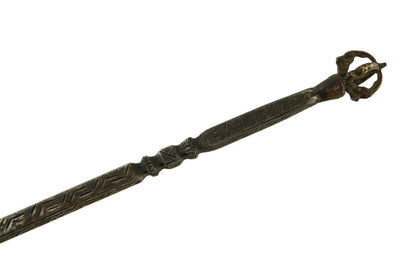 Ancien Khatvanga Tibétain à Tête de Mort – Trident de Rituel Bouddhiste en Métal