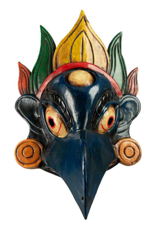 Masque Garuda Bleu Tibétain – Bois De Peuplier – Népal