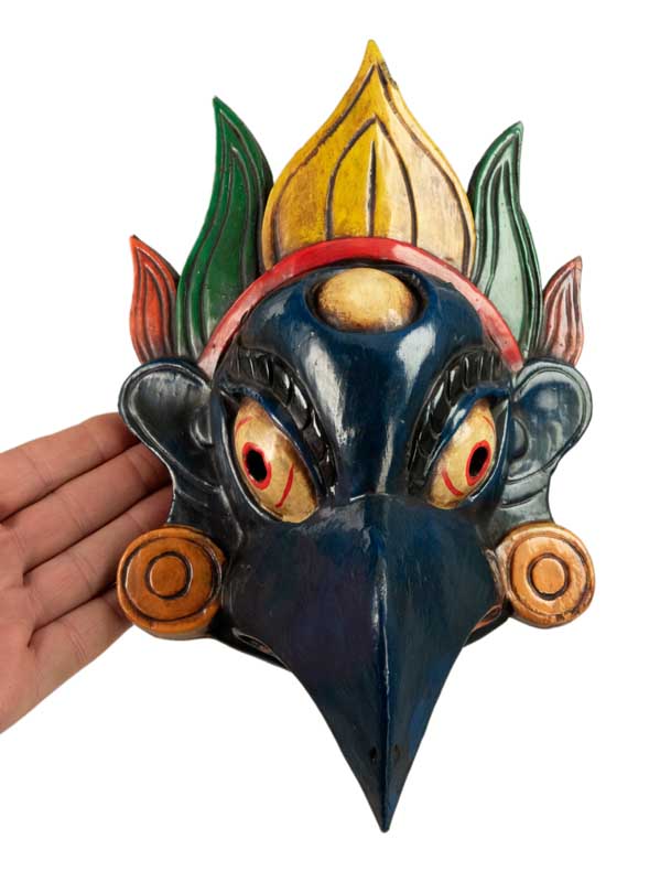 Masque Garuda Bleu Tibétain – Bois De Peuplier – Népal