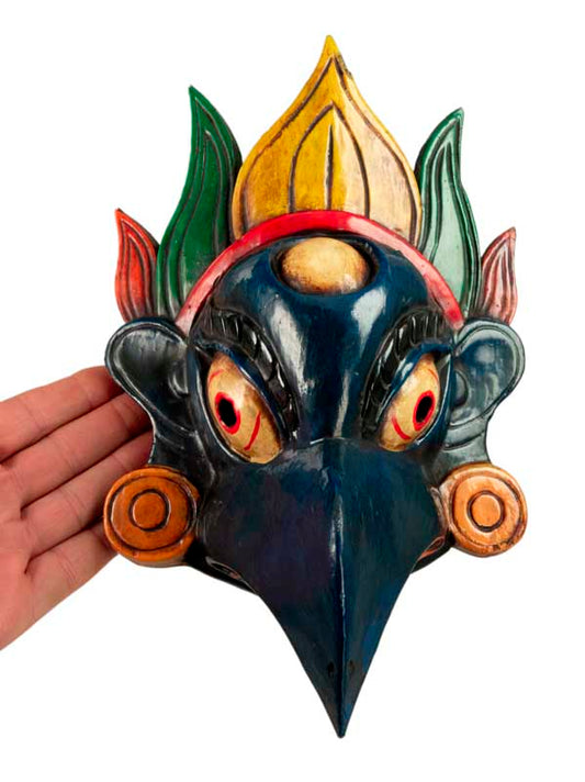 Masque Garuda Bleu Tibétain – Bois De Peuplier – Népal