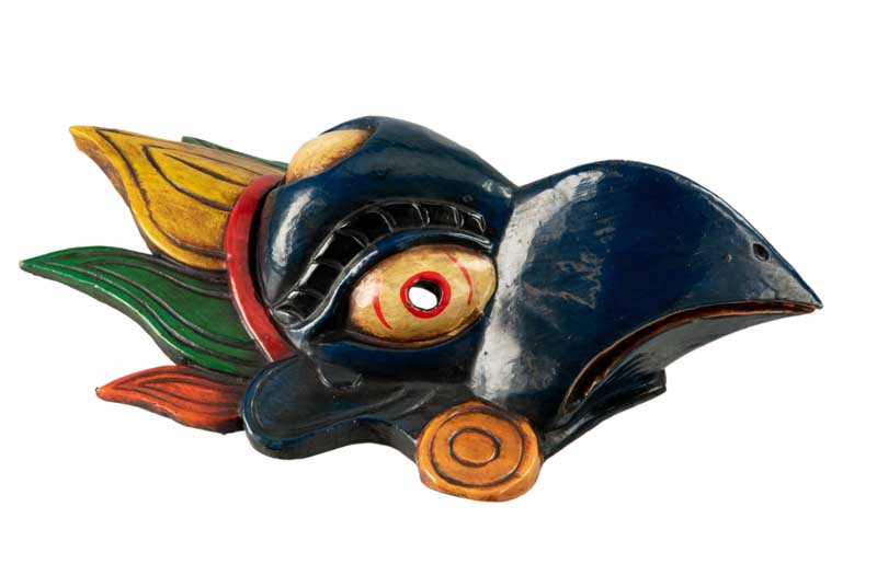 Masque Garuda Bleu Tibétain – Bois De Peuplier – Népal