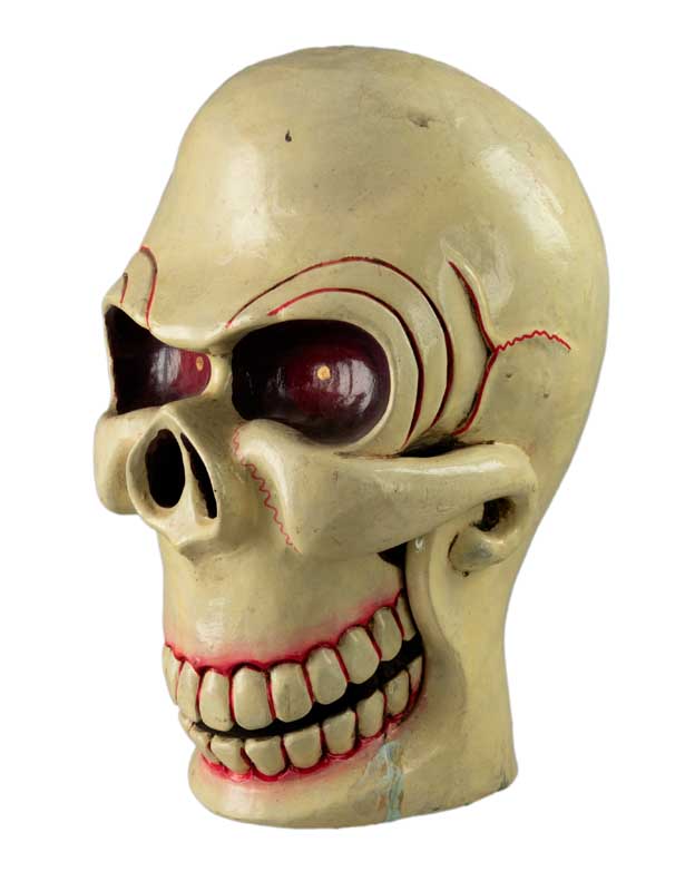 Kapala Tibétain Citipati – Crâne Rituel en Bois Peint 27 cm