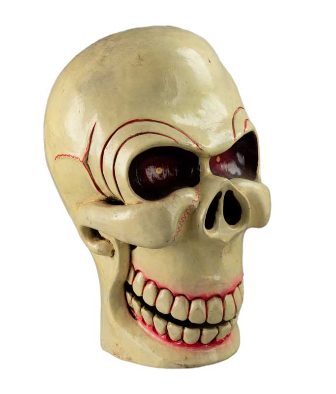Kapala Tibétain Citipati – Crâne Rituel en Bois Peint 27 cm