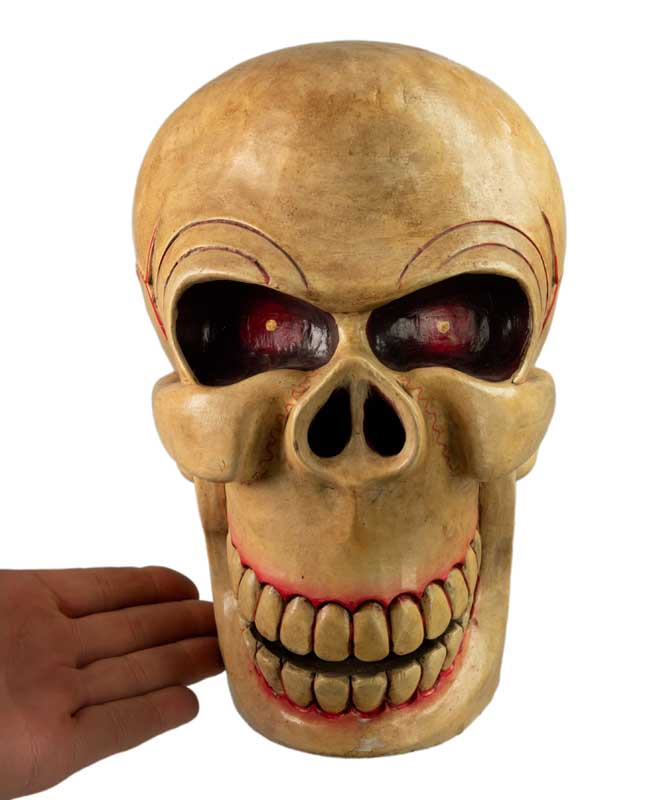 Kapala Tibétain Citipati – Crâne Rituel Tantrique en Bois Peint 26 cm
