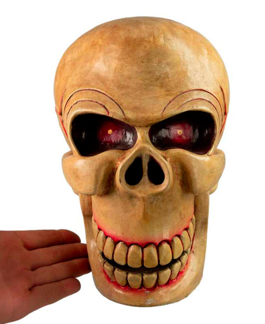 Kapala Tibétain Citipati – Crâne Rituel Tantrique en Bois Peint 26 cm