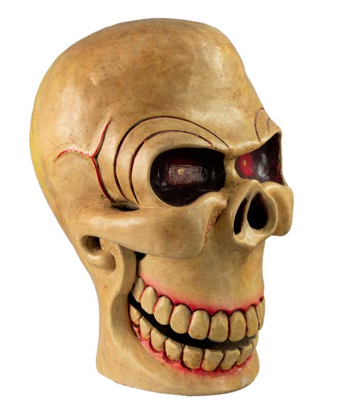 Kapala Tibétain Citipati – Crâne Rituel Tantrique en Bois Peint 26 cm