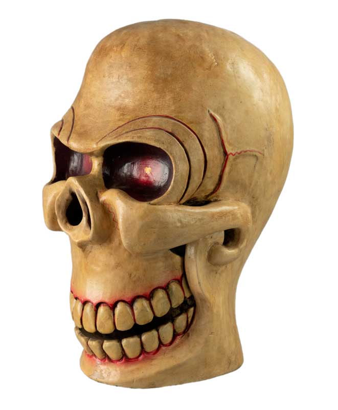 Kapala Tibétain Citipati – Crâne Rituel Tantrique en Bois Peint 26 cm