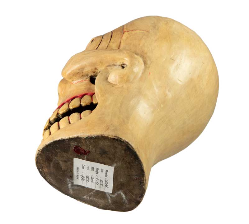 Kapala Tibétain Citipati – Crâne Rituel Tantrique en Bois Peint 26 cm