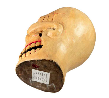 Kapala Tibétain Citipati – Crâne Rituel Tantrique en Bois Peint 26 cm